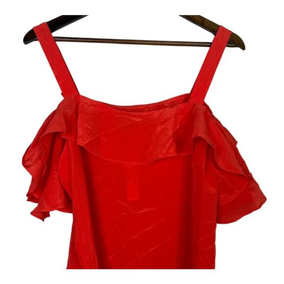 NWT J. Crew Silk Ruffled Flounce Cold Shoulder Top Blouse 12 Fresh Poppy Red - Picture 7 of 15